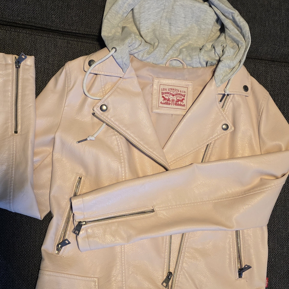 Levi's Women's Pink Leather Jacket with Hood